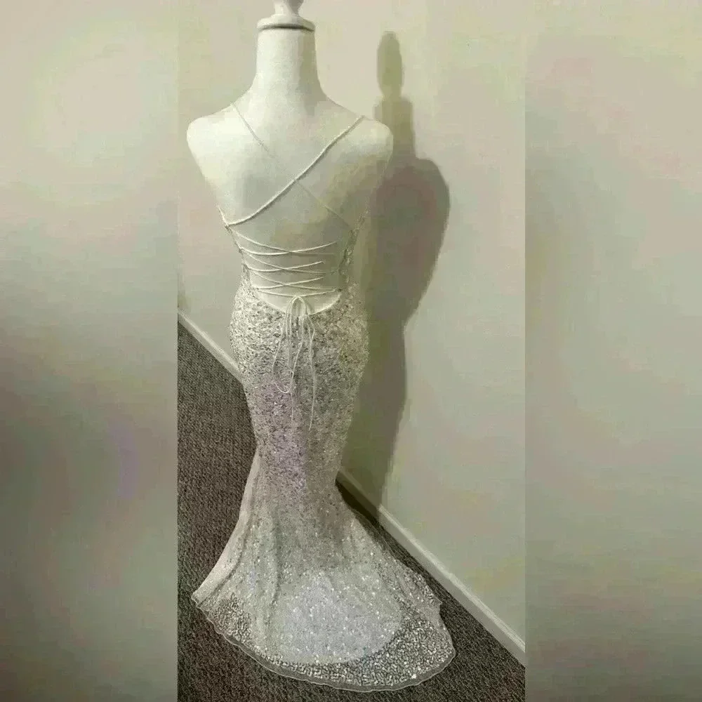 Primavera Formal Prom Dress White with Pastel Sequins Size 4 - Picture 4 of 10